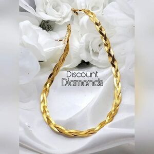 TitaniumTriple Strand Braided Choker Necklace Stamped 18K Yellow Gold
